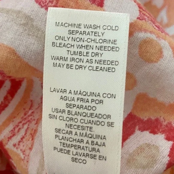 Chico's Coral Pink Paisley Button Up Shirt Resortwear Coastal Boho Size 2 Large - Picture 6 of 13